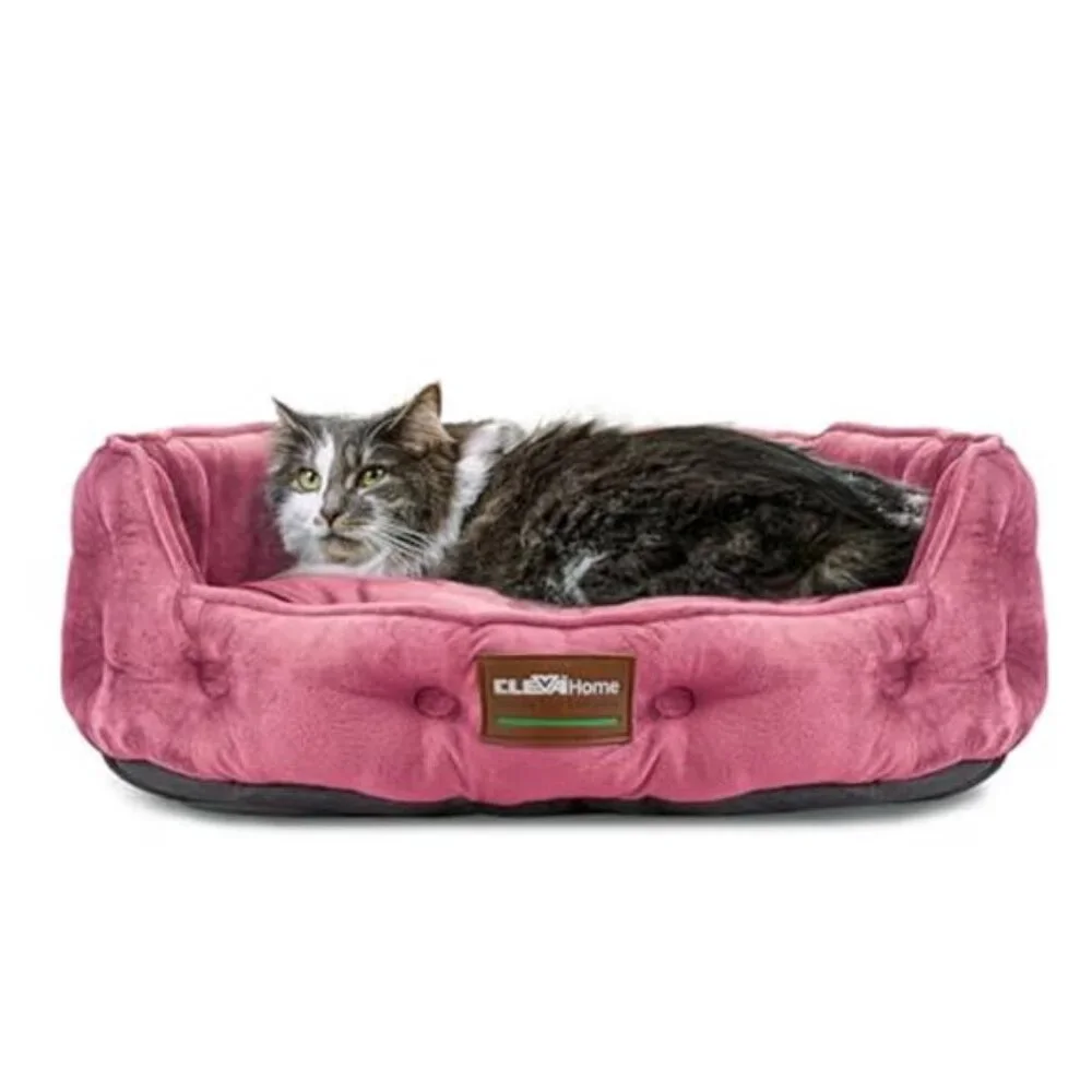 plush round cat dog bed small pets washable soft non slip calming bed pink